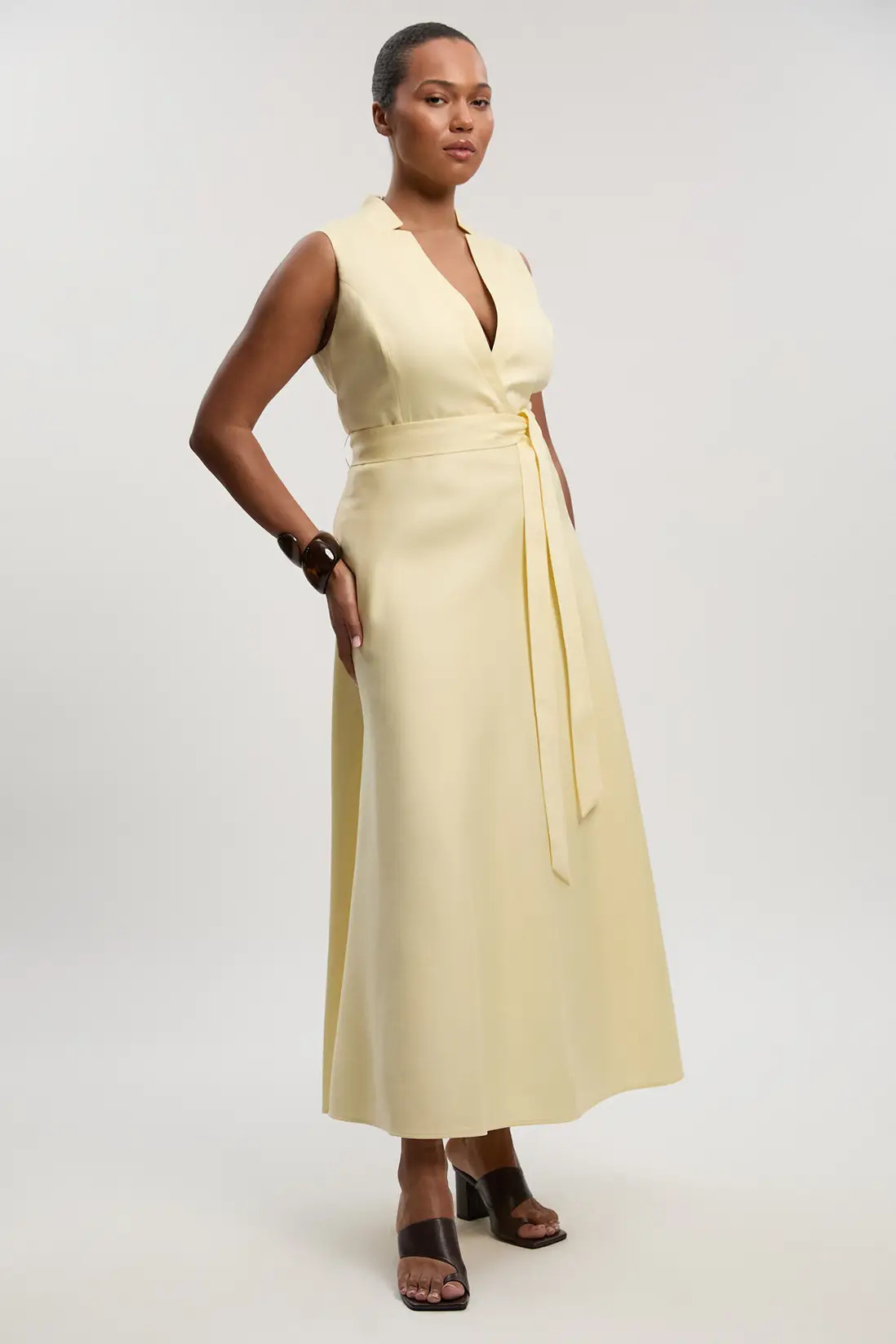 Plus Size Tailored Linen Wrap Tie Waisted Maxi Dress | Karen Millen