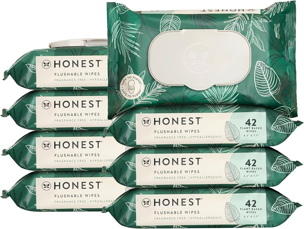 The Honest Company Flushable Wipes for Sensitive Skin | Fragrance Free, Hypoallergenic, 99% Water... | Amazon (US)