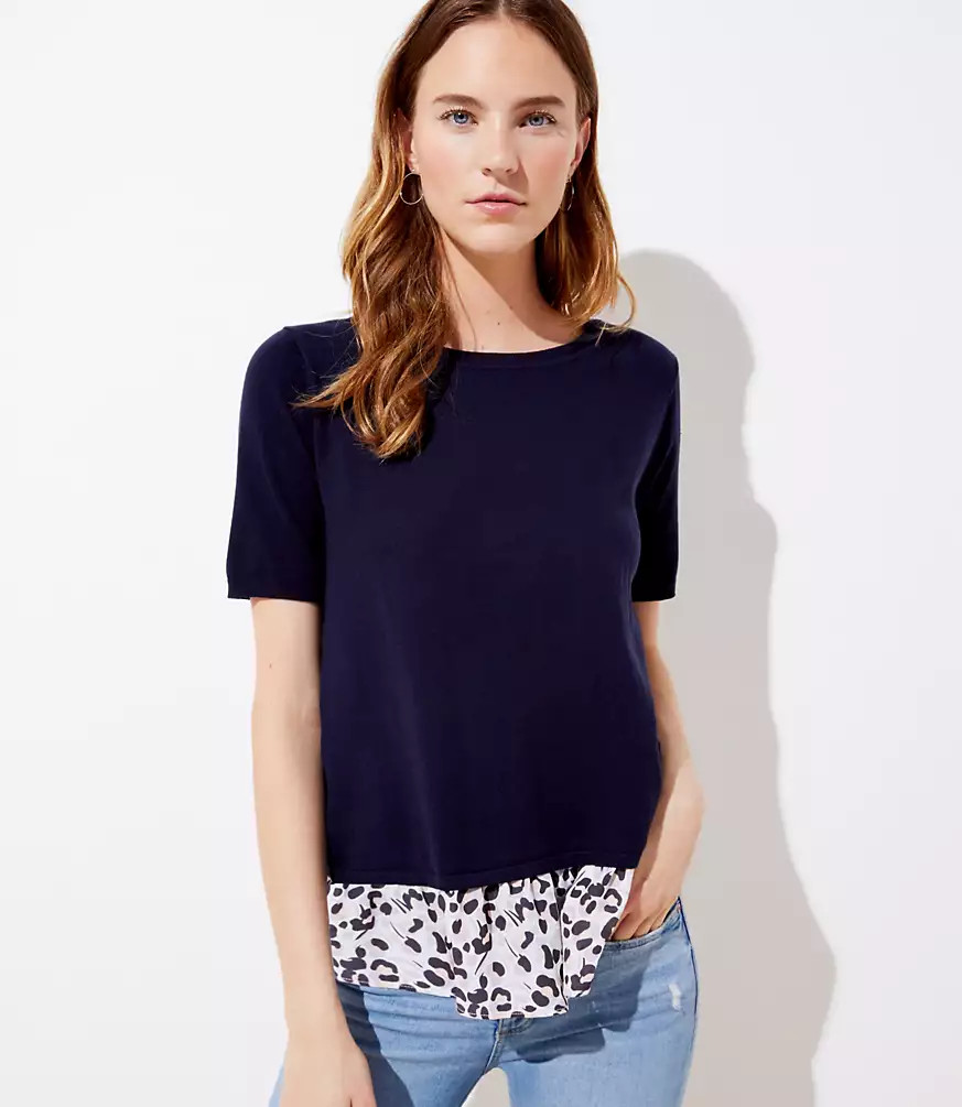 Spotted Mixed Media Crossover Back Sweater | LOFT