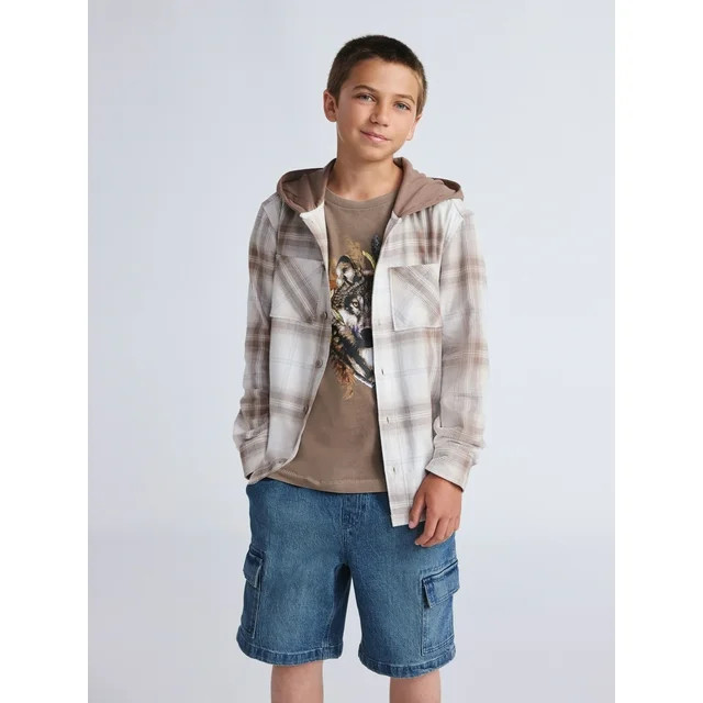 Weekend Academy Boys Hooded Flannel Shacket, Sizes 4-18 | Walmart (US)