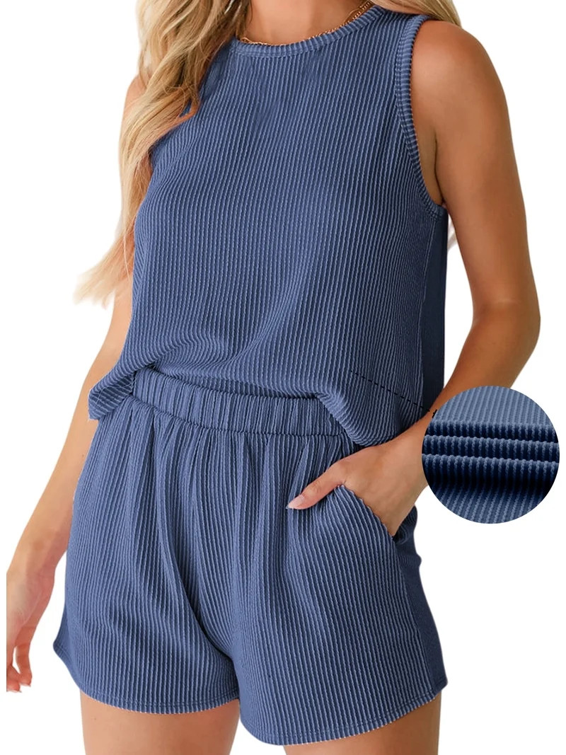 DOKOTOO 2 Piece Outfits for Women Lounge Sets Casual Crewneck Sleeveless Tops and High Waisted Sh... | Walmart (US)