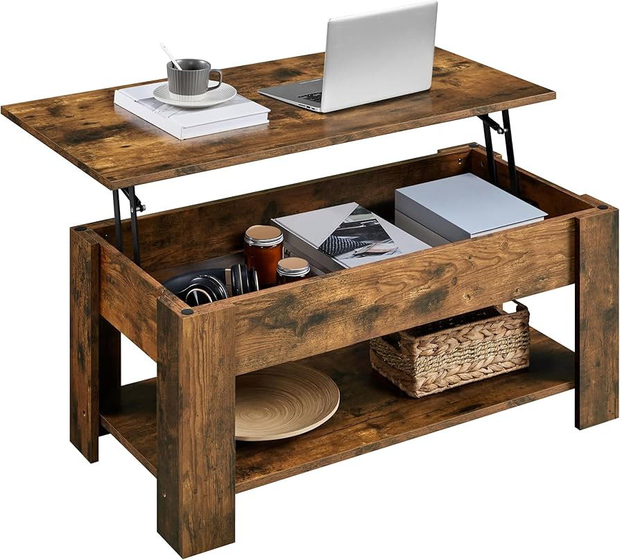 Yaheetech Vintage Coffee Table, Lift Top Coffee Table with Large Hidden Storage Shelf, Lift Table... | Amazon (US)