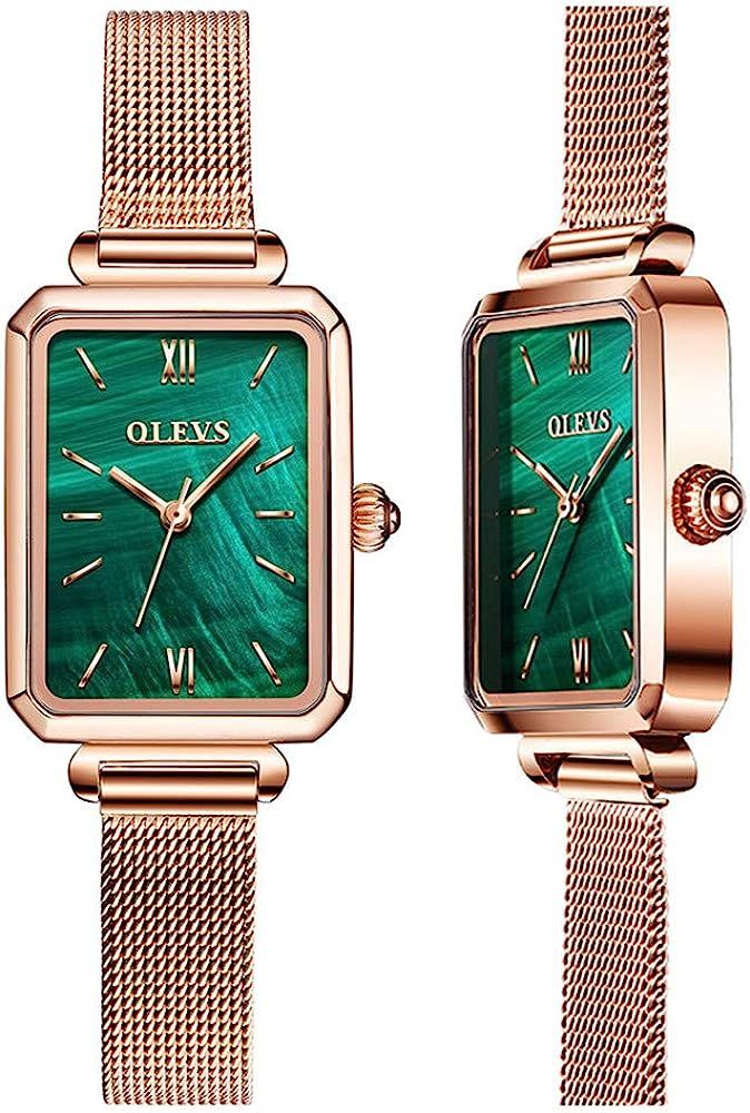 OLEVS Fashion Retro Square Watches for Women Green Stone Square Watch Ladies Gold Analog Quartz W... | Amazon (US)
