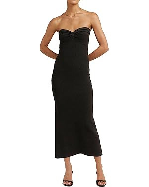 Women’s Midi Dress Sexy Sweetheart Neck Ribbed Knit Twisted Backless Sleeveless Summer Beach Pa... | Amazon (US)