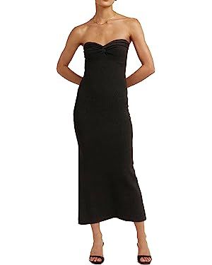 Women’s Midi Dress Sexy Sweetheart Neck Ribbed Knit Twisted Backless Sleeveless Summer Beach Pa... | Amazon (US)