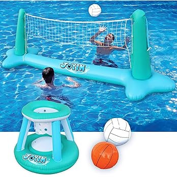 JOYIN Inflatable Pool Float Set Volleyball Net & Basketball Hoops, Floating Swimming Game Toy for... | Amazon (US)