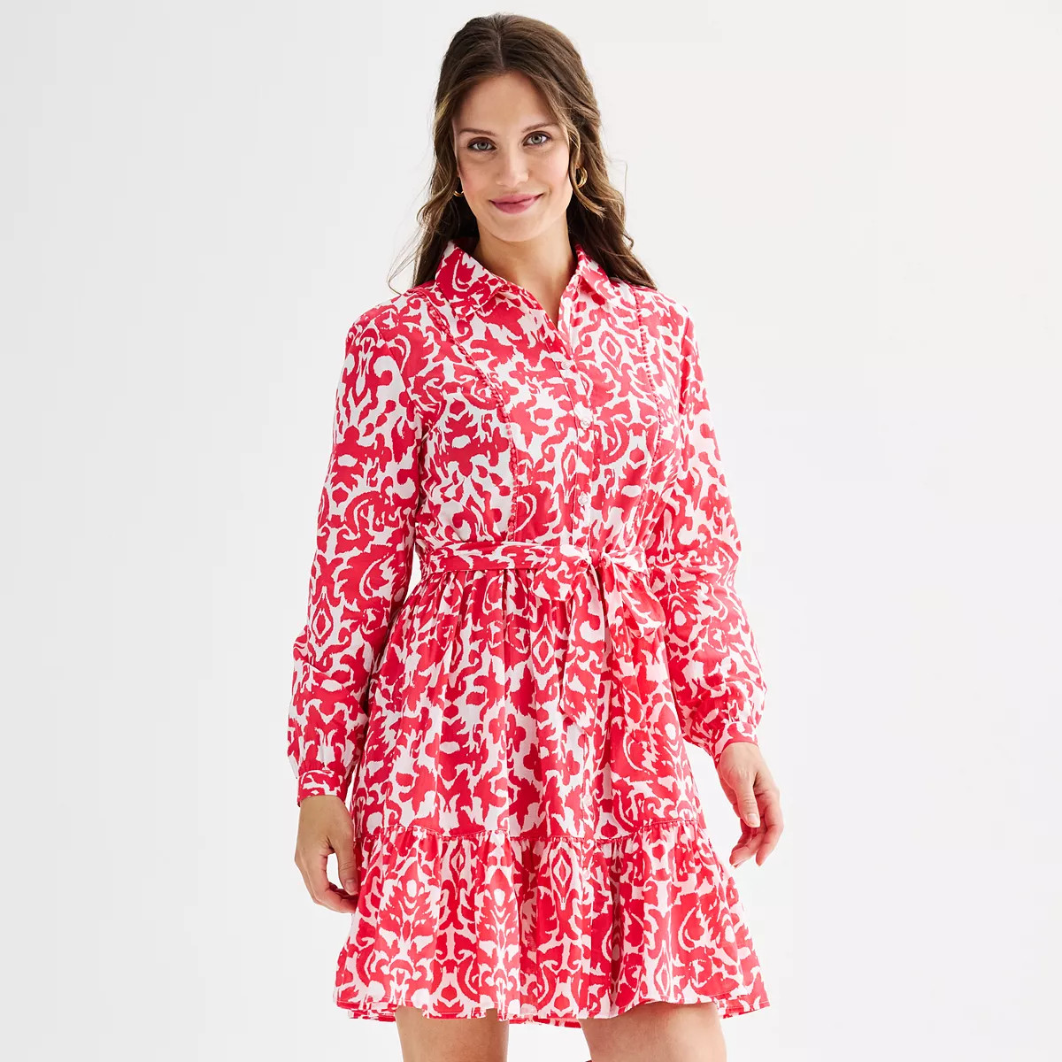 Women's Ellen Tracy Shirt Dress with Self Tie and Ruffle Hem | Kohl's