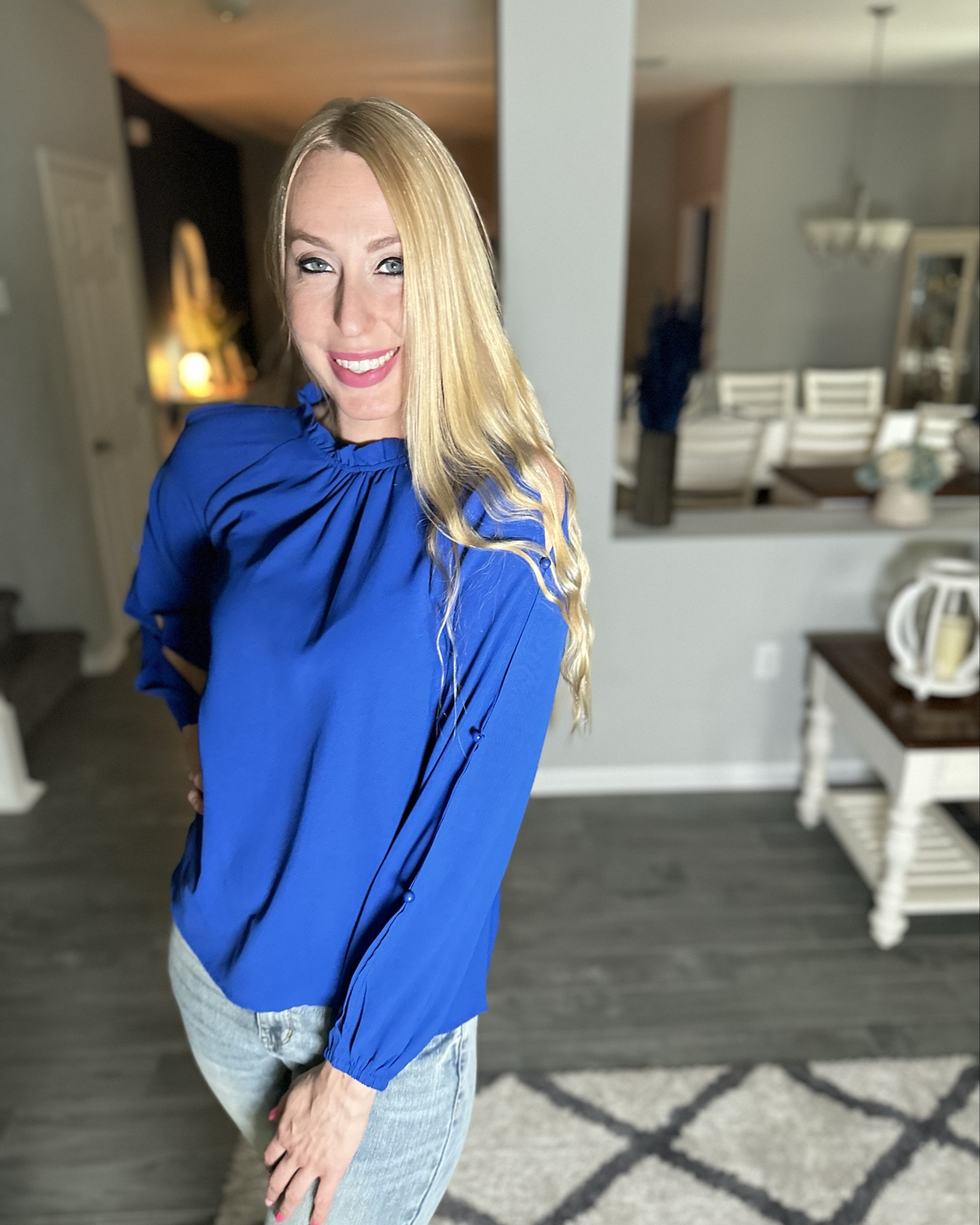 Fall blue blouse
💙 I love the fun detail down the sleeves
💙 loose fit and buttons at the back of the neck
💙 wearing size small

#LTKWorkwear #LTKFindsUnder50 #LTKStyleTip