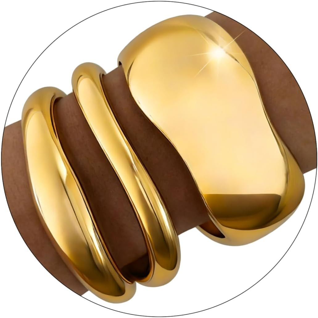 3Pcs Chunky Gold Bangles Bracelets for Women, Spring Hinged Big Stackable Bangles Set, Trendy Cuff Bracelet Stack Fashion Jewelry Gifts | Amazon (US)