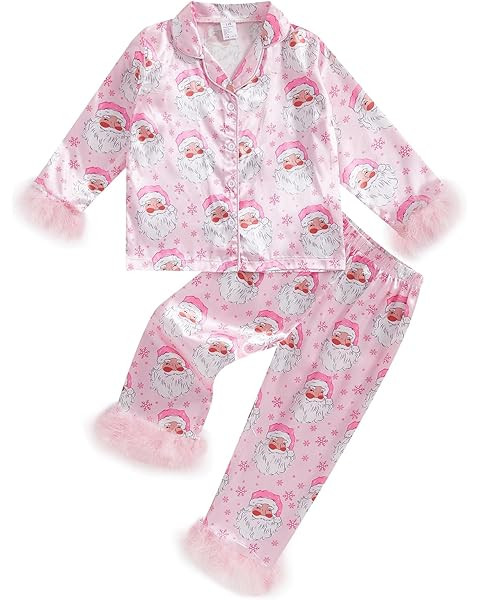 Toddler Kids Baby Girl Solid Pjs Ruffle Long Sleeve Button Shirt Top and Pants Cotton 2Piece Paja... | Amazon (US)