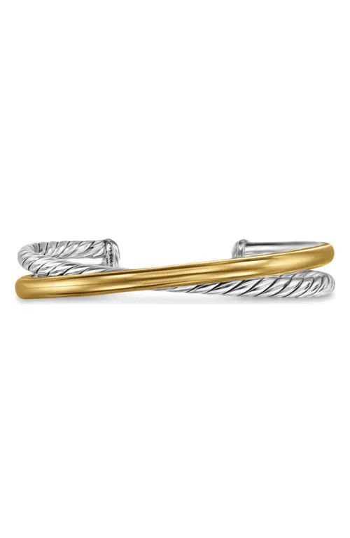 David Yurman Crossover Two-Row Cuff Bracelet in Sterling Silver with 14K Yellow Gold, 11mm in Sterling Silver/14K Gold - M at Nordstrom, Size Medium | Nordstrom