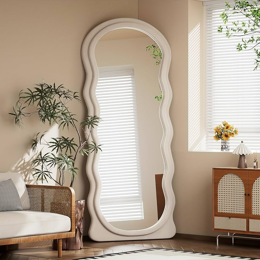 71"x30" Wavy Mirror Full Length, Oversized Flannel Irregular Floor Mirror with Stand, Arched Full... | Amazon (US)