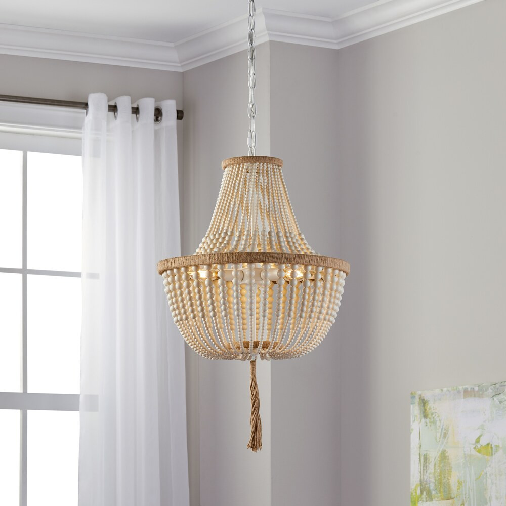 Safavieh Lighting Kristi 3-light Cream Adjustable Beaded Pendant Lamp (Cream) | Bed Bath & Beyond