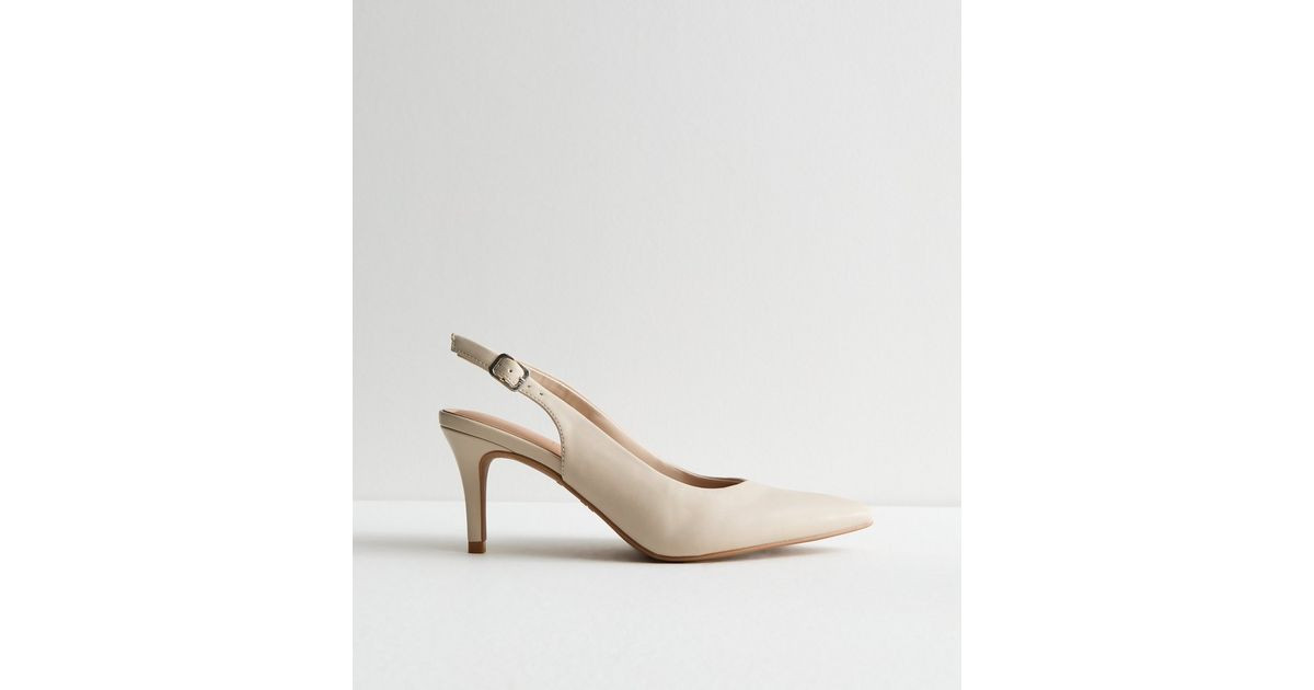 Cream Pointed Slingback Stiletto Heel Court Shoes  | New Look | New Look (UK)