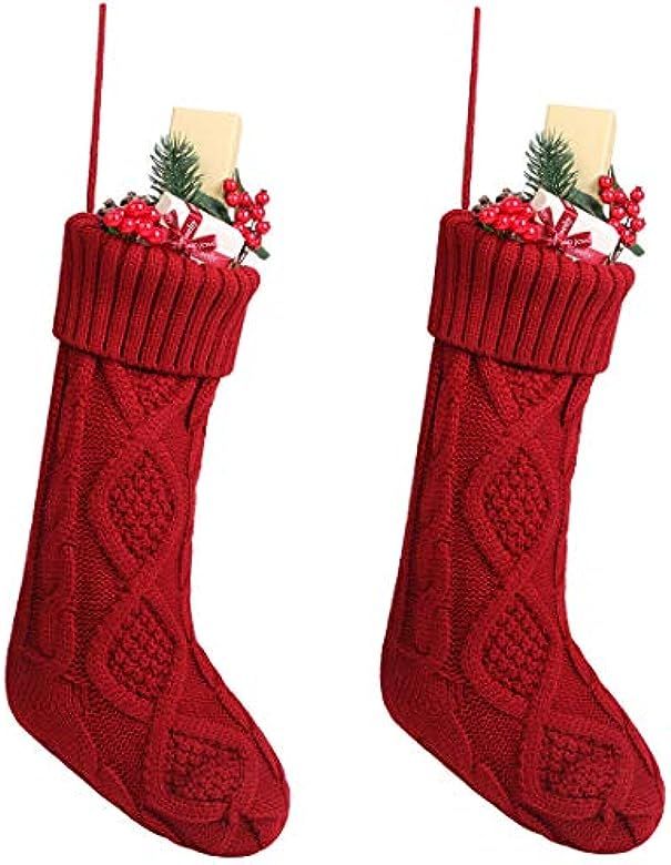 Free Yoka Cable Knit Christmas Stockings Kits Solid Color Burgundy Red Classic Decorations 18", Set  | Amazon (US)