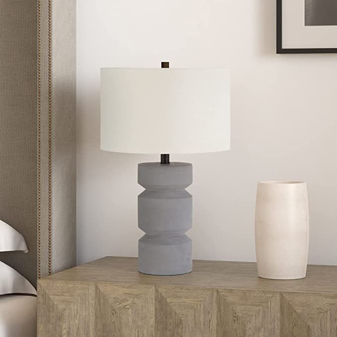 Reyna 23.5" Tall Table Lamp with Fabric Shade in Concrete/White | Amazon (US)