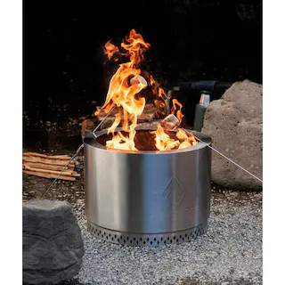 Explorer Portable Low Smoke 19.5 in. Round Wood-Burning Fire Pit in Stainless Steel with Carry Ba... | The Home Depot