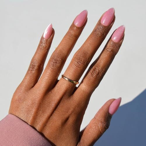 Glamnetic Press On Nails - Shine For You Spring Nails | Short Almond Fake Nails in Pink Velvet Base with Silver Tips in a Velvet Finish, Salon Quality | 15 Sizes - 30 Nail Kit with Glue | Amazon (US)