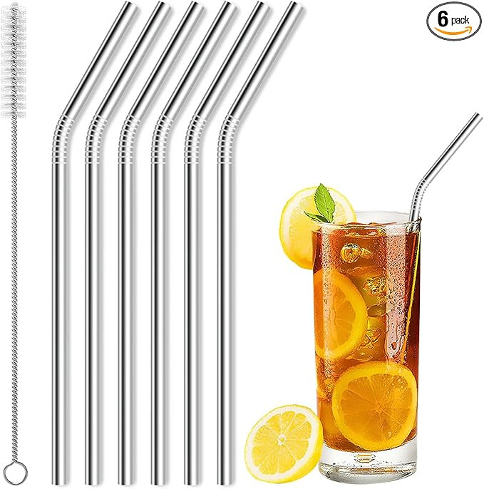 6 Pcs Stainless Steel Straws, Reusable Metal Straws for 30 oz & 20 oz Tumblers Cups Mugs Cold Bev... | Amazon (US)