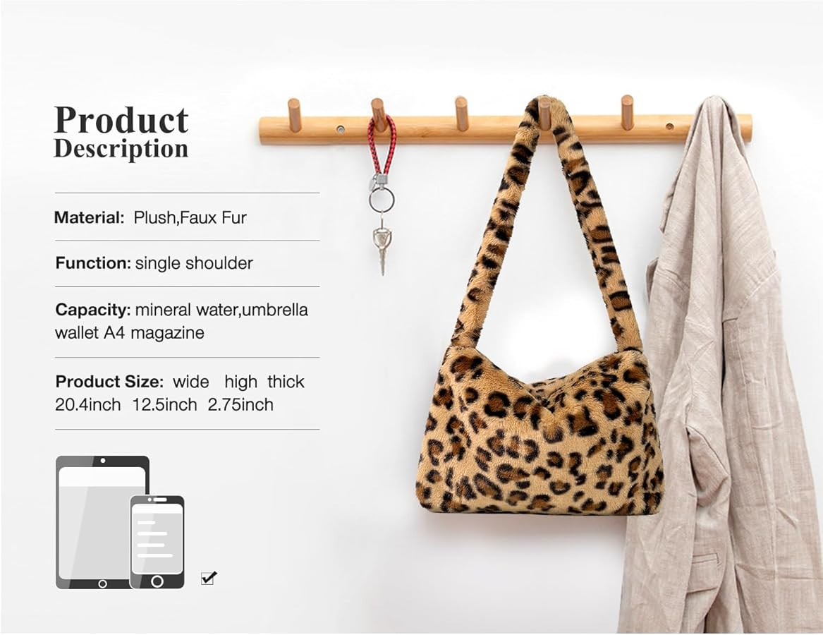 Fuzzy Tote Bag Y2K Fluffy Shoulder Bag Women Furry Purse Large Cute Plush Bag Ladies Faux Fur Bag... | Amazon (US)