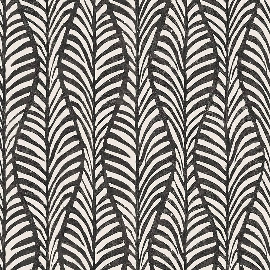 Tempaper Black Jade Block Print Leaves, Designer Removable Peel and Stick Wallpaper, 20.5 in X 16... | Amazon (US)