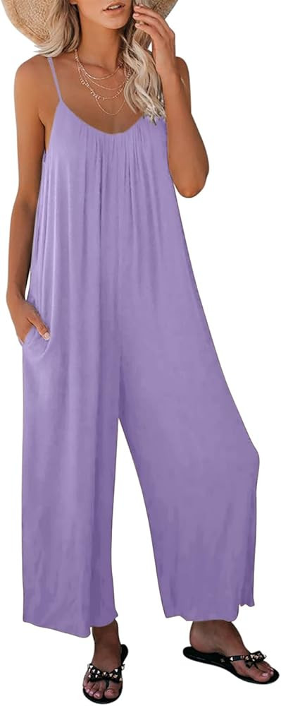 Happy Sailed Women's Casual Sleeveless Front Button Loose Jumpsuits Stretchy Long Pants Romper wi... | Amazon (US)