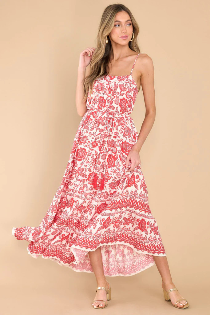 Finding Fancy Red Floral Maxi Dress | Red Dress 