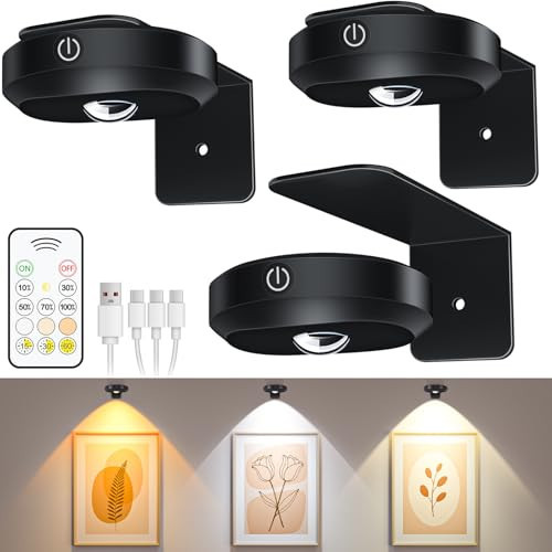 WILLED Picture Lights for Wall, 1200mAh Rechargeable Battery Operated Picture Frame lights, Puck Lights with Remote, Dimmable & Timer Art Lighting for Paintings Wireless, Magnetic Gallery Light/3 Pack | Amazon (US)