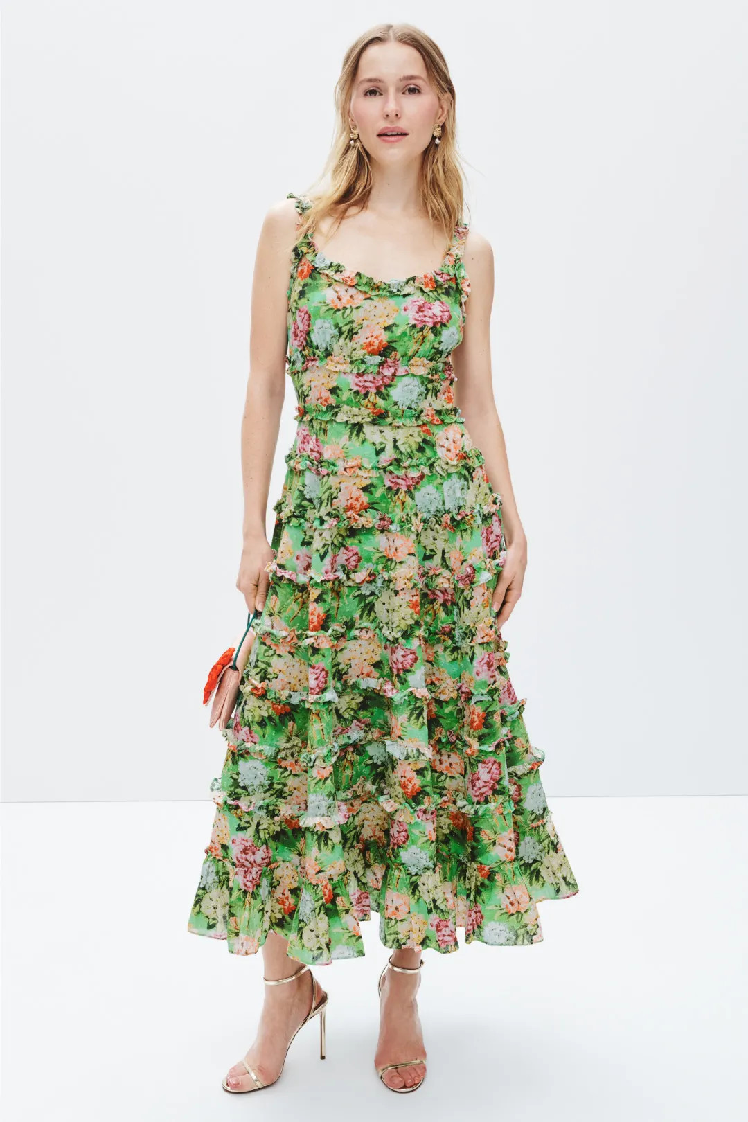 Ruffle Floral Sweetheart Neck Midi Dress | Rent the Runway