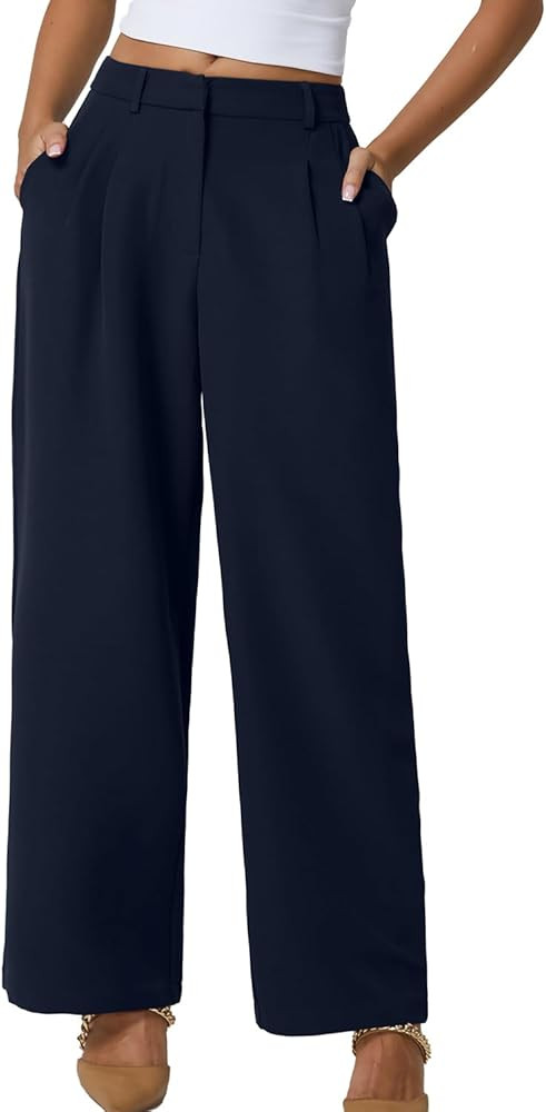 QINSEN Wide Leg Dress Pants for Women High Waisted Wrinkle Free Work Pants with Pockets Casual Sl... | Amazon (US)