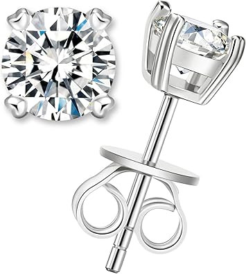 LOVE&LOVE Moissanite Stud Earrings for Women, 18K White Gold Plated Silver Earrings, Sparkly Hypo... | Amazon (US)