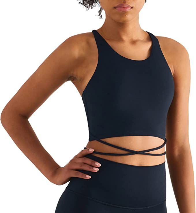 altiland High Neck Longline Sports Bra for Women, Workout Yoga Exercise Crop Tops, Padded Strappy... | Amazon (US)