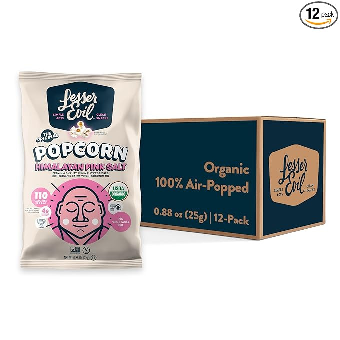 LesserEvil Himalayan Pink Salt Organic Popcorn, No Artificial Ingredients, Coconut Oil, Pack of 1... | Amazon (US)