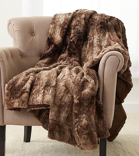 Pinzon Faux Fur Throw Blanket - 50 x 60 Inch, Alpine Brown | Amazon (US)