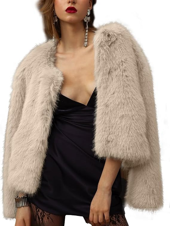 Shiyifa Women's Faux Fur Coat Long Sleeve Fleece Cropped Jacket Open Front Shaggy Warm Short Fall... | Amazon (US)