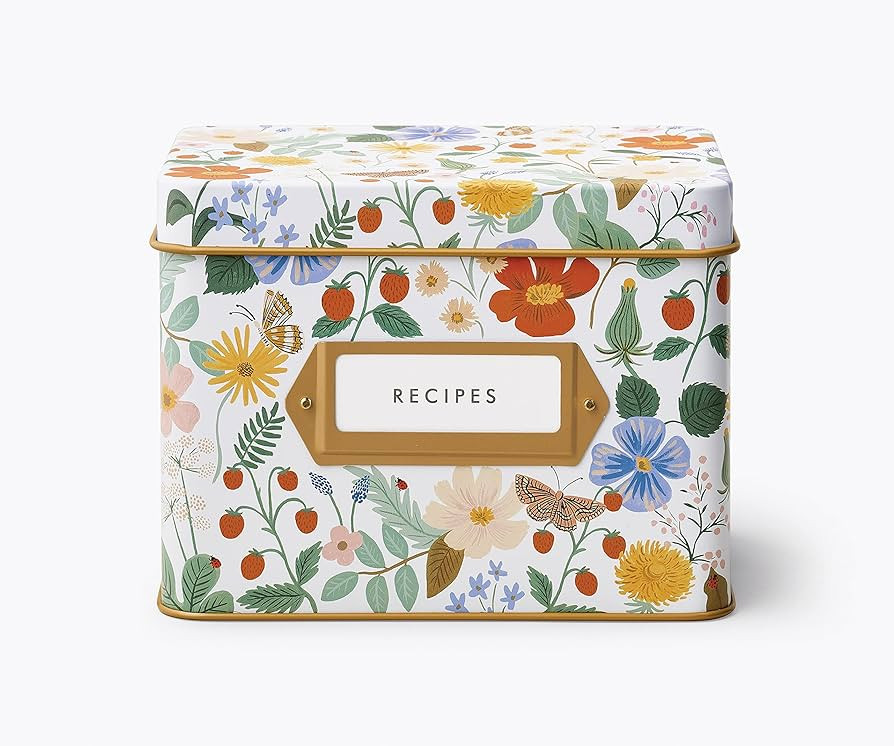 RIFLE PAPER CO. Recipe Tin | Gold Metallic Interior, Gold-Framed Label On Front, Includes 24 reci... | Amazon (US)