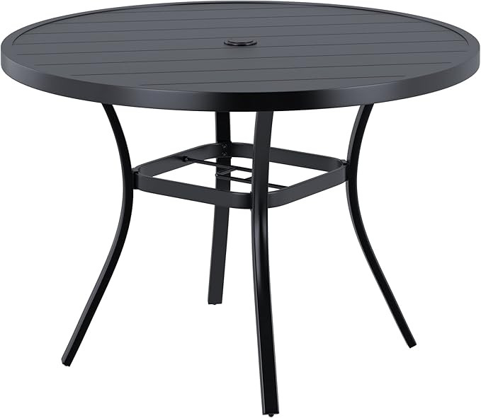 VICLLAX Round Patio Dining Table, 42 inch Metal Outdoor Dining Table with Umbrella Hole for Garde... | Amazon (US)