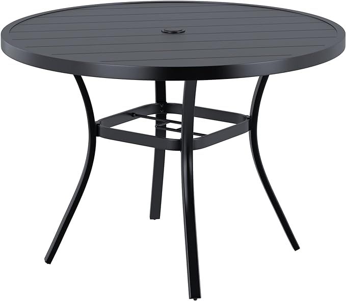 VICLLAX Round Patio Dining Table, 42 inch Metal Outdoor Dining Table with Umbrella Hole for Garde... | Amazon (US)