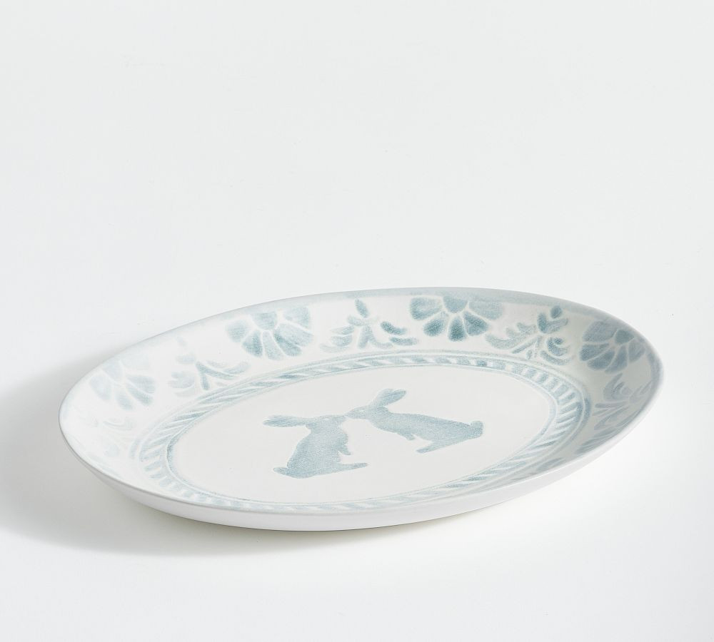 Chambray Tile Bunny Handcrafted Stoneware Serving Platter | Pottery Barn (US)