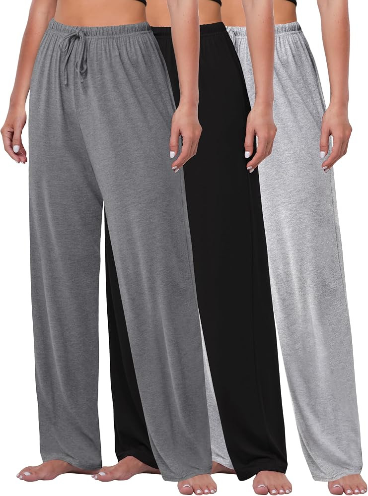 FEQO 4 Pack Women's Lounge Pants Wide Leg Yoga Pants Pajama Bottoms Drawstring Sweatpants | Amazon (US)