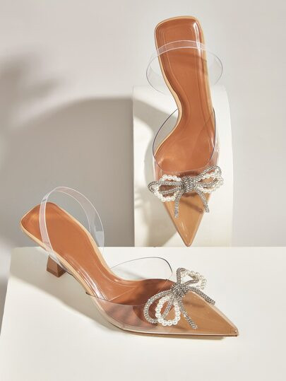 Faux Pearl & Bow Decor Slingback Pumps | SHEIN