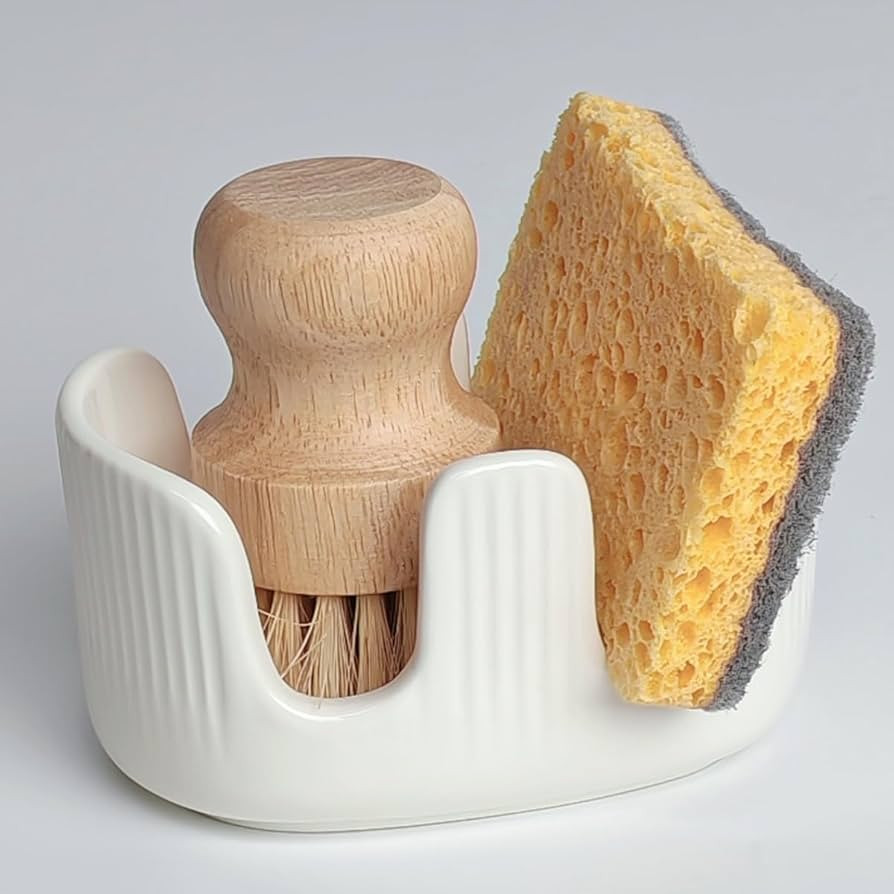 BekPooQ Ceramic Sponge Holder, 2-Slot Dish Sponge Holder for Kitchen Sink, Keeps Sponges Dry & Co... | Amazon (US)