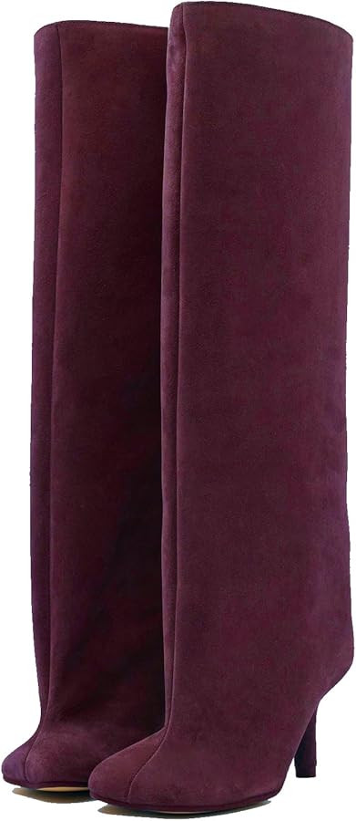 Women's Knee High Suede Boots for Women Wide Calf Square Toe Stiletto Heels Tall Boots Pull On Hi... | Amazon (US)