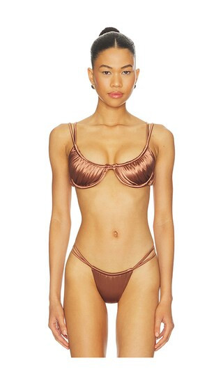 ISA BOULDER Twisted Bikini Top in Metallic Bronze. - size XS | Revolve Clothing (Global)