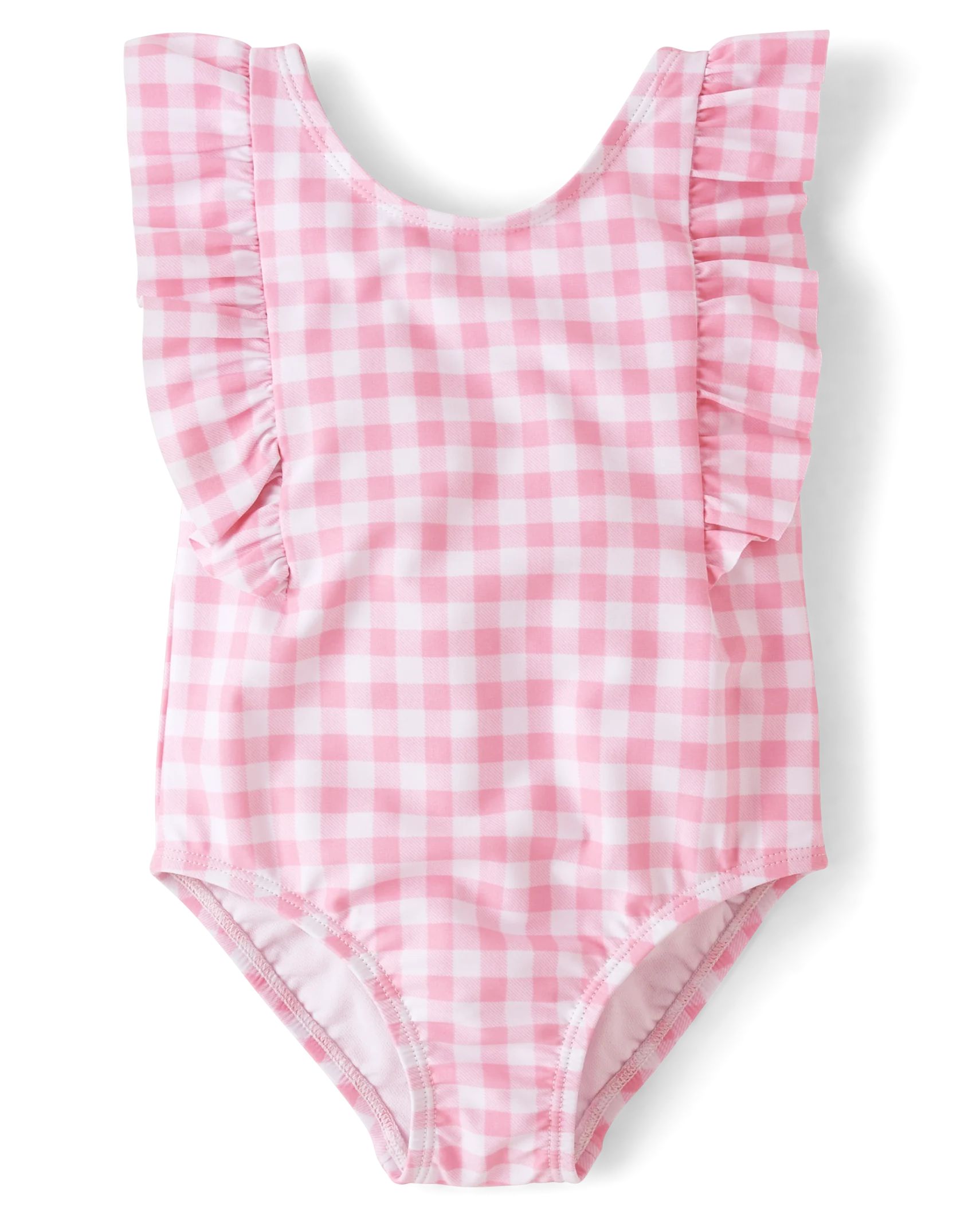 Baby And Toddler Girls Gingham Flutter One Piece Swimsuit - bright pink | The Children's Place