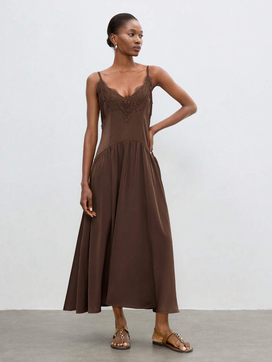 Maija Mid-Length Fitted Waist Dress Urban French Elegant Minimalist Tropical Pleated Sleeveless L... | SHEIN