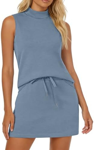 Casly Lamiit Two Piece Skirt Set for Women Sweatsuits Tennis Outfits Casual Mock Neck Sleeveless ... | Amazon (US)