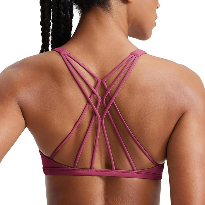 CRZ YOGA Womens Naked Feeling Criss Cross Sports Bra - Strappy Back Padded Medium Support Wireles... | Amazon (US)