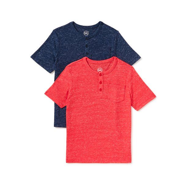 Wonder Nation Boys Short Sleeve Button Knit Henley, 2-Pack, Sizes 4-18 & Husky | Walmart (US)