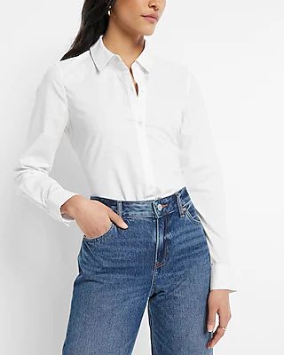 Fitted Long Sleeve Button Front Shirt | Express